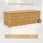 Tangkula 48 Gallon Outdoor Storage Box with Wheels and Waterproof Cover, Patio Wood Deck Box with Side Handle, for Poolside, Garden, Balcony, Yard and Outside
