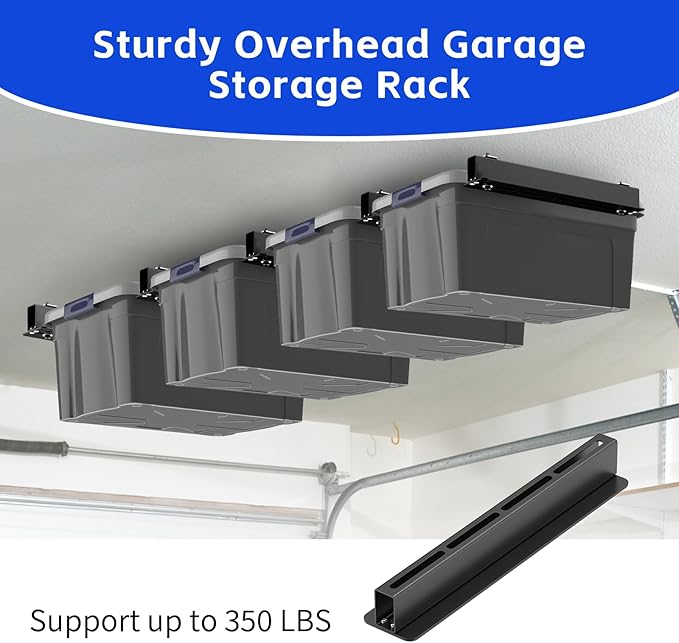 5 Pack Overhead Storage Rack, Ceiling Rack for Utility Bins Organization, Heavy Duty Garage Storage Supports Most Containers (for 4 Bins)