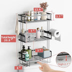 Godboat Bathroom Organizers and Storage, 3-Tier Wall Shelves, Over Toilet Rack with Paper Holder and 2 Hooks, Floating Shelf & Accessories, Gifts for Women, Mom, Mothers Day (Black)