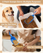 2-Pack Dog Food Scoop 1 Cup, Plastic Pet Food Measuring Scoop With Measuring Lines (1/2 & 1 Cup Markings) for Dogs, Cats, Fish, Bird（Black and Blue)