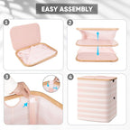 BALEINE Laundry Hamper with Lid, Tall Laundry Baskets with Bamboo Pull Handles, Large Laundry Bin with Internal Support (36 Gal/140L, Pink Pinstripe)