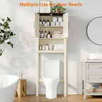 IDEALHOUSE 23.6 Inches Wide Toilet Rack with Over The Toilet Storage Cabinet, Bathroom Shelf Organizer with Anti-Tip Device, Small Freestanding Space Saver with Adjustable Shelf (Beige 23.6" W)