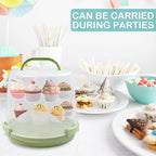 Cake Carrier Round Cake Stand Plus Height Cake Container with Cupcakes Pad, Handle, Lid Reusable Package Box for Transporting Desserts,Pie,Toast,Fruit (10" White)