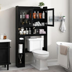 Vabches Over-The-Toilet Storage Cabinet, Farmhouse Style with 2 Acrylic Waves Doors, Space-Saving Home Storage Rack for Restroom, Bathroom and Laundry Room.Black.