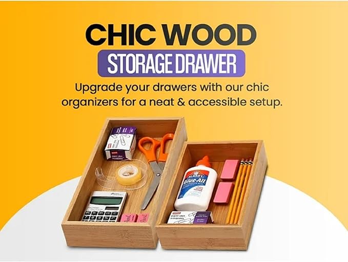 YBM HOME Bamboo Drawer Organizer Storage Box for Kitchen Drawer, Junk Drawer, Office, Bedroom, Children Room, Craft, Sewing, and Bathroom, 6x12x2 inch