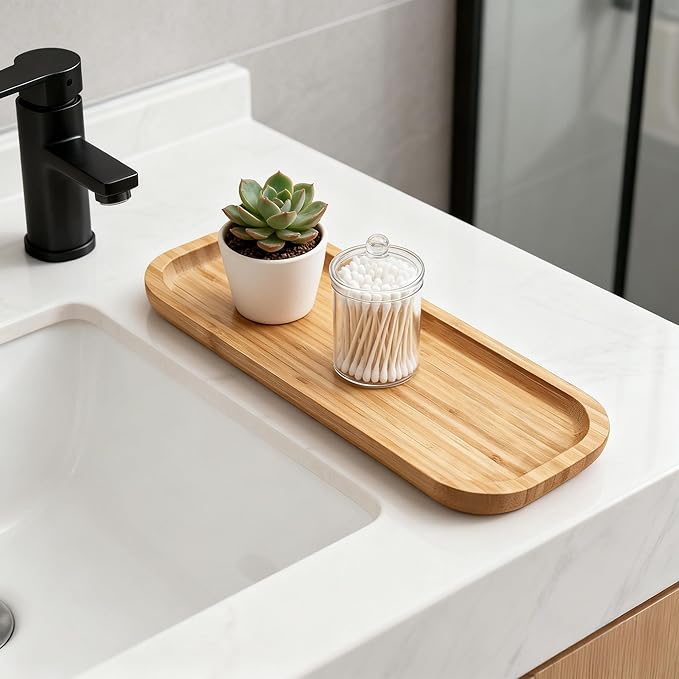 Bamboo Vanity Tray, Bathroom Counter Tray, Toilet Tank Tray, Bathroom Tray for Organizing and Home Decor, 11.8 x 5.1 x 0.8 inch
