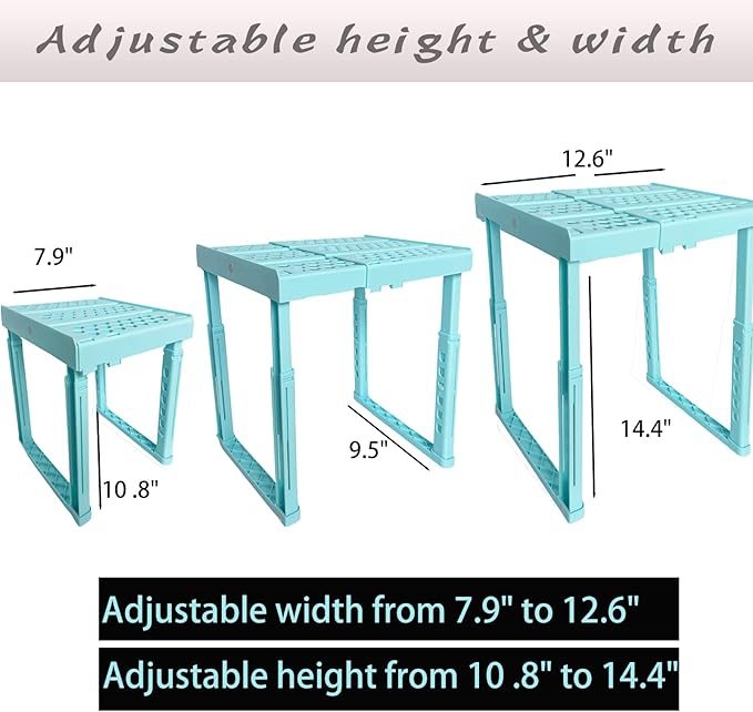 Adjustable Locker Shelf for School, Height and Width Adjustable Locker Organizer for Work, Stackable Locker Tools for Gym Lockers, Back to School Essentials, Mint Blue