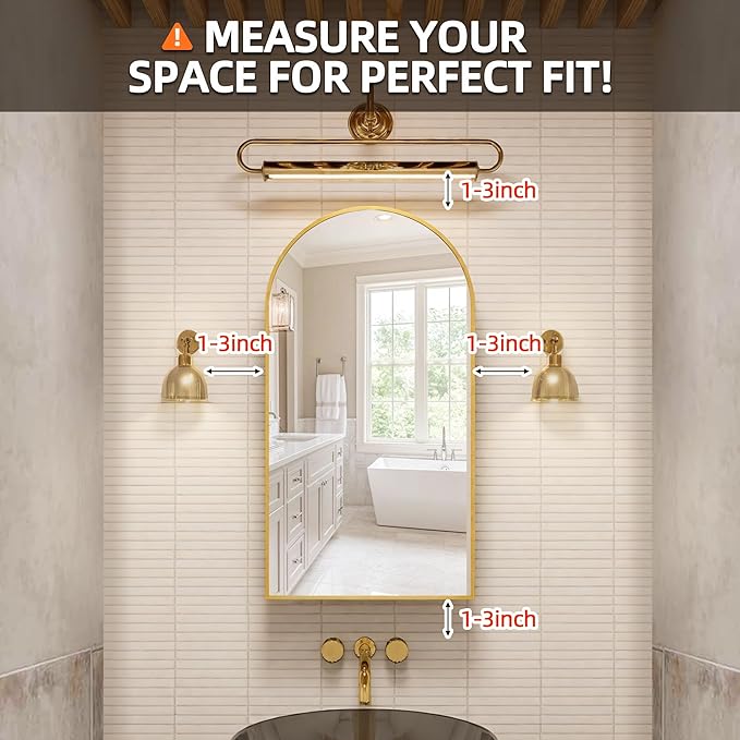 Arched Medicine Cabinet Mirror No Assembly Needed Bathroom Mirror with Storage Recessed or Surface Mount Options (Gold, 29.5" L x 15.8" W)
