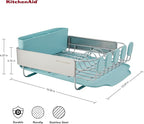 KitchenAid Compact Space Saving Rust Resistant Dish Rack with Removable Flatware Caddy and Angled Self Draining Drainboard, 12.63 x 15.87 x 5.54 Inch, Mineral Water