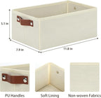 DULLEMELO Fabric Storage Bin with PU Handles, Decorative Basket and Organizer, Collapsible Bin for Toy and Clothes Storage (Light Beige, 11.8L*7.9W*5.1H)