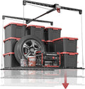 Overhead Garage Storage Rack for 10–12 FT Ceiling, Heavy-duty 4x4 FT Ceiling Storage Racks with Safety Lock, Ideal for Garage Storage Mounted Lift System and Storage Organizer, 250lbs Capacity