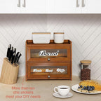 Wooden Bread Box for Kitchen Countertop, Dark Wood Bread Storage Container for Homemade Bread, 2 Tier Roll Top Breadbox Holder Keeper for Sourdough Loaf Storage (Walnut Brown)