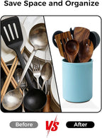 LoeJan Utensil Holder, Extra Large Utensil Crock, Stable Ceramic Utensil Organizer, Cooking Tool Organizer Set for Kitchen Counter Farmhouse Décor, Turquoise