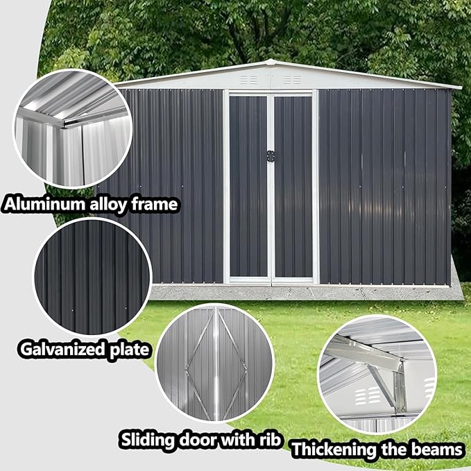 12FT x 10FT Outdoor Storage, Metal Anti-Corrosion Utility Tool House with Lockable Door & Shutter Vents，Outdoor Waterproof Garden Tool Storage Sheds