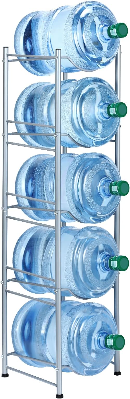 MOOACE 5-Tier Water Jug Rack, 5 Gallon Detachable Water Bottle Holder Organizer Storage Rack, Silver