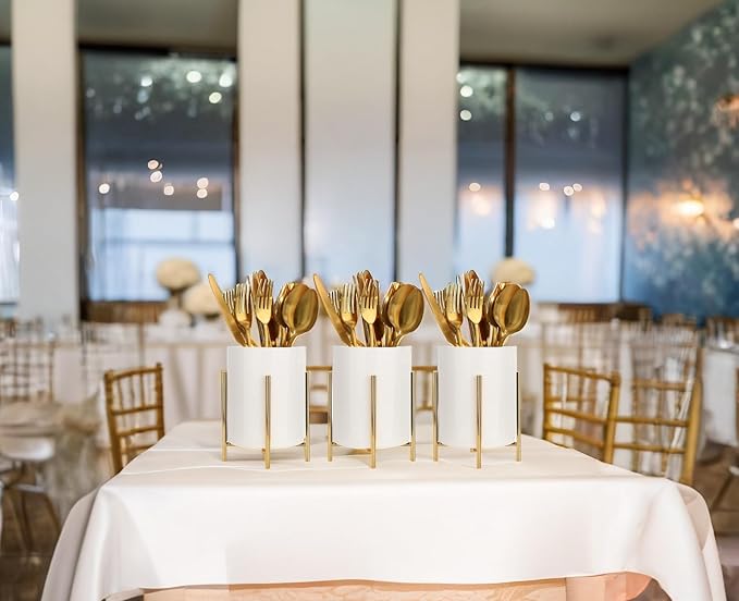 Utensil Caddy for Weddings and Parties,Sturdy Metal and Ceramics,Decorate Kitchen and Dining Table, White gold, S0017