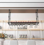 Ceiling Mounted Storage Racks Hanging Wine Rack, Adjustable Height Metal Ceiling Bottle Rack, Black Display Wine Storage Holder with Stemware Glass Shelf for Kitchen (Black 100 x 30cm)