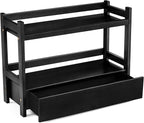 Sorbus Bamboo Bathroom Counter Organizer – 2-Tier Shelf with Hidden Drawer for Vanity, Matcha Station, Bathroom Sink Organizer Countertop, Kitchen & Office Storage (17″ L x 6.5″ W x 12.6″ H) (Black)
