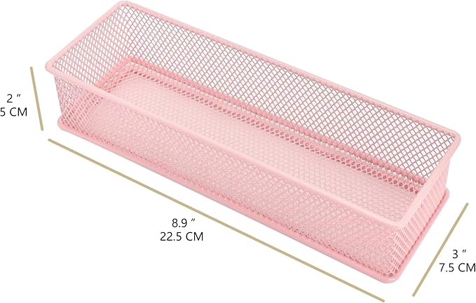 Annova Mesh Stackable Drawer Cabinet and Shelf Organizer Bins Storage Basket School Office Supply Holder Tray- Set of 2 (Light Pink, 3x9x2 Inch)
