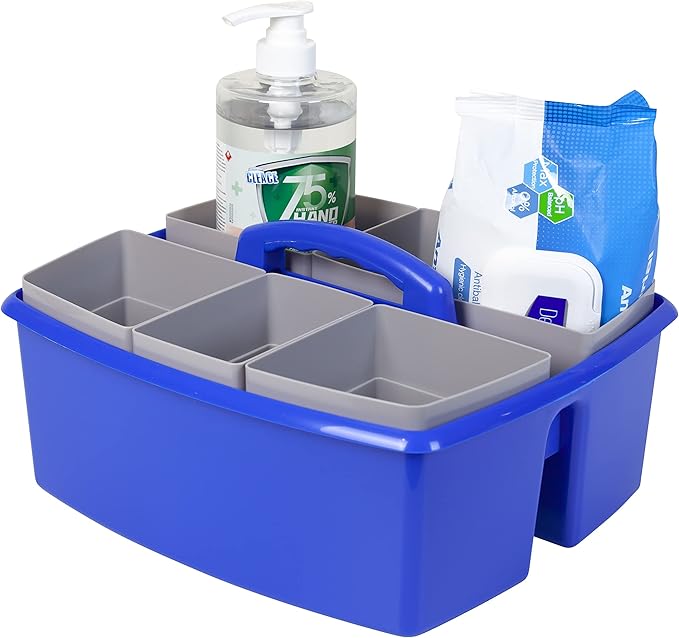 Storex Large Classroom Caddy with Cups, 13 x 11 x 6.575 Inches, Blue, Case of 2 (00985U02C)