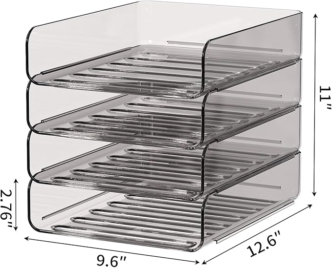 4-Tier Acrylic Paper Tray Organizer | Clear Stackable Desk Organizer for Documents, Letters, A4 Paper | Modern Office/Classroom/Home Organization,Brown