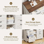 Lateral File Cabinet with 6 Drawers, Farmhouse Filing Cabinet for Letter/A4 Size, Wood File Storage Cabinets Printer Stand with Open Storage Adjustable Shelf for Home Office Cabinets, White and Brown