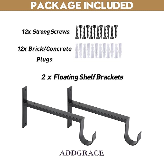 AddGrace Heavy Duty Closet Rod and Shelf Brackets 6 Inch Wall Mounted Closet Rod Bracket with Pole Holder Shelving Support with Screws for Laundry (2 Pack)