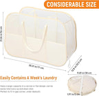 Collapsible Laundry Baskets with 3 Compartment, 150L Tear-proof Pop Up Hamper, Foldable Laundry Basket with Tote Handles, Dirty Clothes Hamper for Laundry, Bedroom, Bathroom, Dorm Beige