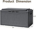 Devoko 100 Gallon Deck Box, Waterproof Resin Outdoor Storage Box with Cushion for Outside and Patio, Large Outdoor Storage Bench Cabinet Lockable for Patio Furniture and Garden Tools (Gray)