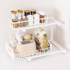 Under Sink Organizer, Heavy Duty Metal Pull Out Cabinet Organizer Slide Out Sink Shelf Organizer Height Adjustable, Multi-Purpose Storage Shelf for Kitchen Bathroom(White,2Pack)