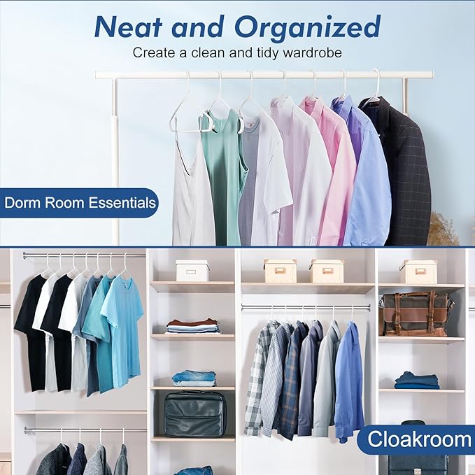 HOUSE DAY Plastic Hangers 20 Pack, Space Saving Clothes Hangers with Built-in Hooks, Durable & Strong Closet Organizers and Storage, Dorm Room Essential, Perfect for Shirts, Coat, Pants, Dress - White