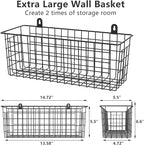 MaraFansie [Extra Large] Wire Basket 2-Pack Hanging Wall Organizer Cabinet Storage Basket Wall Mounted Shelves Rustic Farmhouse Decor for Home Kitchen Bathroom, BLACK