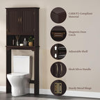 Topeakmart Over The Toilet Storage Cabinet Bathroom Organizer with Adjustable Shelf & Double Doors for Toilet, Home Space-Saving Furniture, L24.5xW9xH66 Inches, Espresso