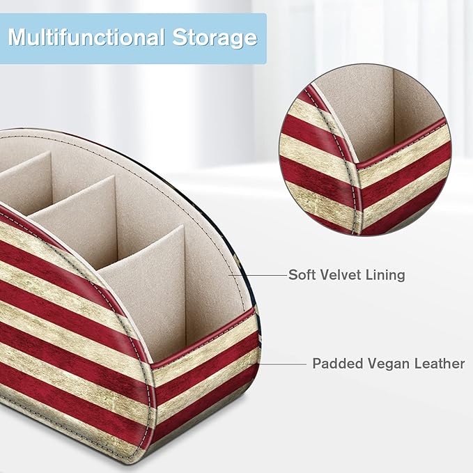 FINTIE Remote Control Holder, 5 Compartments Vegan Leather TV Remoter Caddy Desktop Organizer Makeup Brush Holder Storage Fits TV Remotes, Media Controllers, Office Supplies(US Flag)