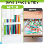 Qinyoung Acrylic Straw Holder for Cabinet Door with Double Sided Adhesive Tape Reusable Straw Organizer Tumbler Storage Kitchen Accessories Container for Counter Cupboard(Wood Texture,Large,White)