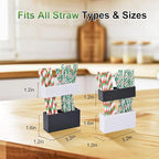 Adjustable 2-Part Acrylic Straw Holder for Cabinet Doors (2 Pack), Reusable Straw Organizer with Ultra-Sticky Adhesive, Small Kitchen Accessories Container (Black and White)