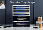 7 Tier Adjustable Shelves Office Desk Organizer,Wooden Desk File Organizer, Letter Tray, Document Letter Mail Tray Sorter, White/Black (Black-7tray(with 6 Adjustable Shelves))