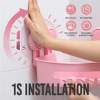 TAILI Corner Shower Caddy with Suction Cups, Wall Mounted Organizer Plastic Rack for Small Bathrooms, Kitchen, Removable Drill-Free Heavy Duty Shelf Basket, PINK