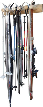6-Place Log Ski Rack Wall Mount, Indoor Ski Storage Rack for Garage Organizers, Wooden Skis Wall Mount Storage Racks, Pole Skis Sports Racks, Garage Organization Walls - Unfinished