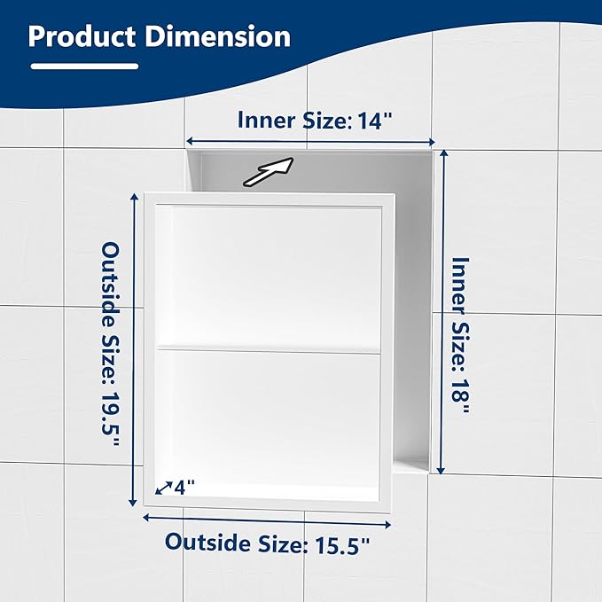 14x18 Medicine Cabinet Recessed, Medicine Cabinet Without Mirror, 304 Stainless Steel Medicine Wall Niche with Double Shelves, Matte White