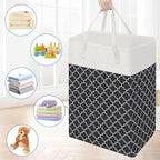 BlissTotes 3-Pack Laundry Basket, Freestanding＆Waterproof Laundry Hamper, Collapsible Tall Clothes Hamper with Easy Carry Handles for Clothes, Towels in the Family and Dorm,Clover Black,88L