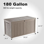 180 Gallon Outdoor Waterproof Resin Storage Deck Box Lockable Outside Bench UV Resistant Bin Patio Porch Furniture Pool Float Garden Tool Cushion Grey