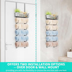 HapiRm Towel Racks for Bathroom Storage - 6 Tier Over The Door & Wall Mount Rolled Towel Storage Organizer Holder with Metal Shelf Basket for Small Bathroom, Camper, Rv - Sliver, Patented