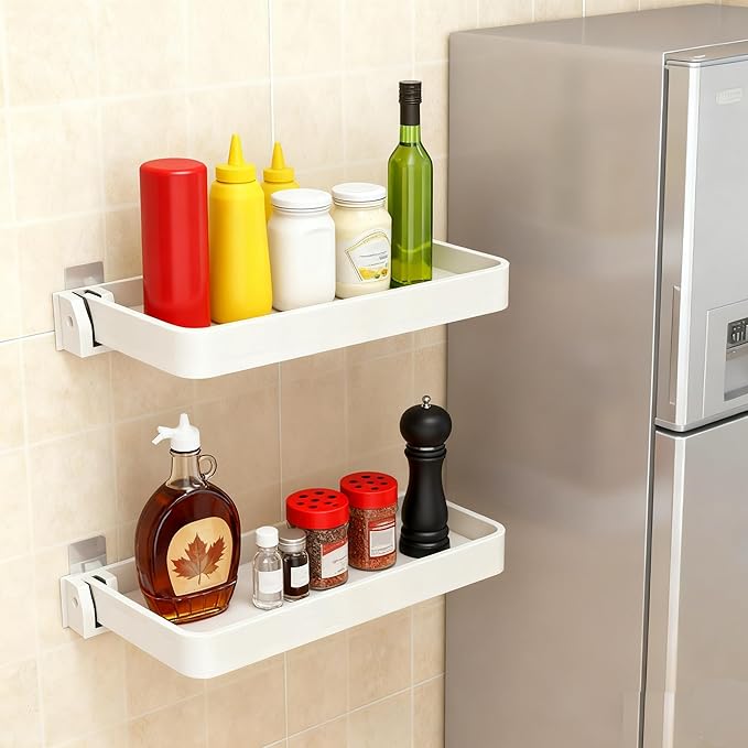 Small Folding Wall Shelf - Waterproof and Rust-Proof 90° fold Down - Easy Installation Folding Metal Shelf, Ideal for RV, Laundry, Toilet, Kitchen and Sofa (White 2PCS, 11.8inch)