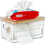 Acrylic Trash Bag Organizer Holder Garbage Bag Dispenser Multi Purposes Clear Organizers and Storage with Bamboo Lid, Tissue Paper Organizer Plastic Toilet Paper Storage