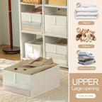 Lifespace Storage Wardrobe Organizer, Large 6-Compartment Foldable Drawer System with Handles, Beige Fabric Storage Box for Clothes, Blankets, Toys, 2-Pack (3, Cream, 20.5”X13“X9”)
