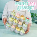 (12 Pack x 25 Sets) Stackable Cupcake Carrier with 300 Pack Cupcake Liners, Plastic Cupcake Boxes Holders for 12 Cupcakes, Cupcake Containers, Clear Disposable Cupcake Trays
