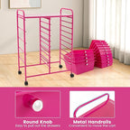 GOFLAME 15-Drawer Rolling Storage Cart, Craft Storage Cart with Removable Drawers & Lockable Wheels, Art Cart Supply Storage Organizer for Home Office Classroom, Hot Pink