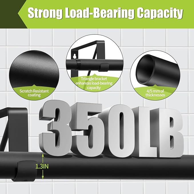 Closet Rod, 17 to 87 Inch Closet Rods 1.3 Inches Heavy Duty Closet Rod Adjustable Closet Rod Closet Rods for Hanging Clothes and Heavy Duty Clost Rod Bracket Closet Rod Support (Black)