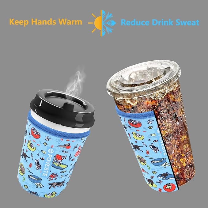 Reusable Neoprene Insulator Sleeve for Iced Coffee & Cold Soda, Coffee Sleeves for Iced & Hot Drinks, Cold Beverage Cooler Compatible with Starbucks, Dunkin (Poolside Party, Small: 16-18oz)